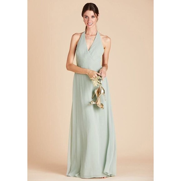 NWT Birdy Grey Moni Convertible Maxi Dress Halter V-Neck Low Back Chiffon Sage S - Picture 1 of 5